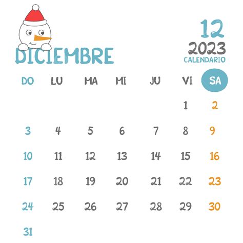 Spanish Calendar December